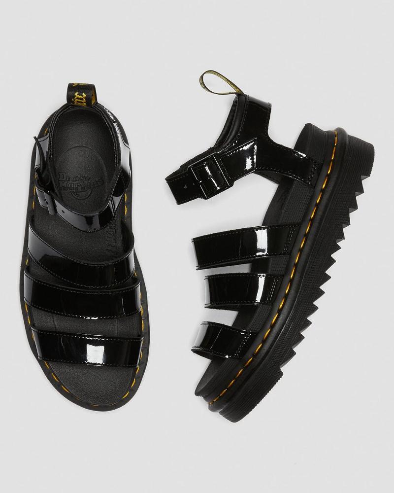 Dr Martens Blaire Lak Leren Sandalen Met Riem Dames Zwart | NL 464JPQ